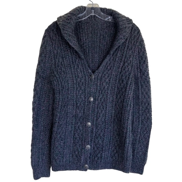 Vintage Mohair Blend Hand Knit Cardigan Sweater Fisherman Cable Knit Cozy Sz S - Picture 2 of 16